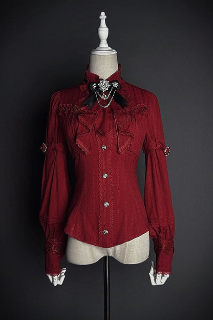 【2月23日予約締切】ドーンブレイカーゴシックフリルスタンドカラージャカードリボンシャツ