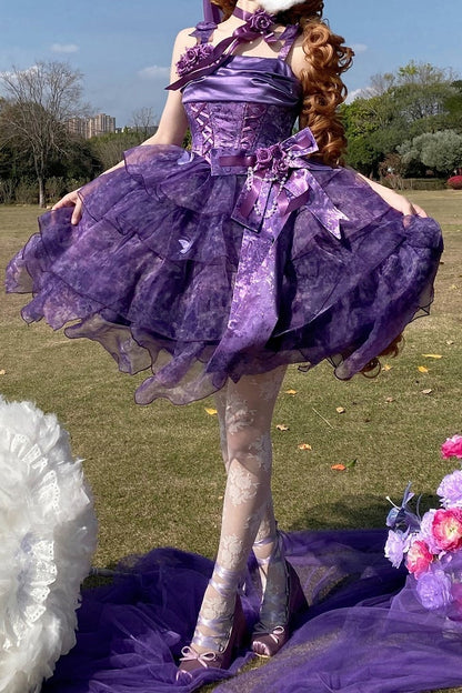 [Pre-order Deadline: May 23] Wisteria Purple Ribbon Tulle Tiered Fairy Corset JKS Dress