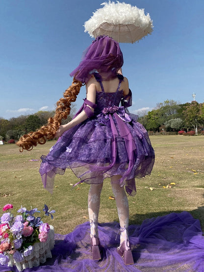 [Pre-order Deadline: May 23] Wisteria Purple Series Hairband Veil + Back Bow Train + Choker + Off-Shoulder Shawl Sleeves