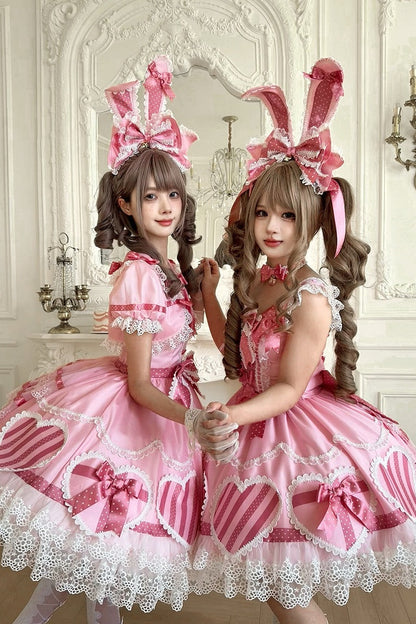 【予約商品】Pink Heart Gift Box Series Accessories(Bunny ear ribbon KC / Polka dot ribbon KC / Hair clip pair)