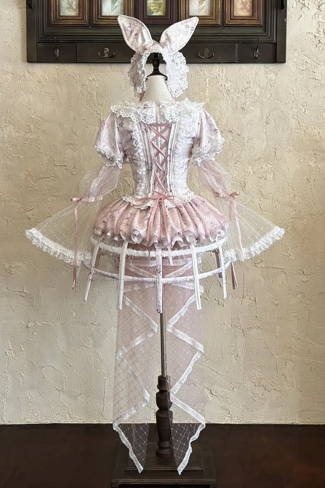 [Date limite de précommande : 6 octobre] Pink Castle Bunny ensemble poupée romantique avec haut corset à manches bouffantes en dentelle + short + surjupe à volants + surjupe cage à oiseaux Set 1/2/3