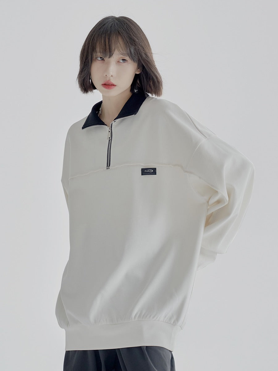 Logo zip-up polo sweatshirt