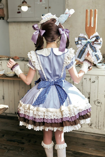 【8月8日予約締切】ブルーベリーカフェロリータOPドレス（ショート・ロング）＋エプロン＋ケーキミニハット