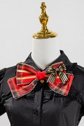 [Pre-order Deadline: July 18] Blue/Red/Green Idol Lolita Vintage Plaid Gold Bear Ribbon Lace JKS Dress Set 1/2/3 + Neck Ribbon