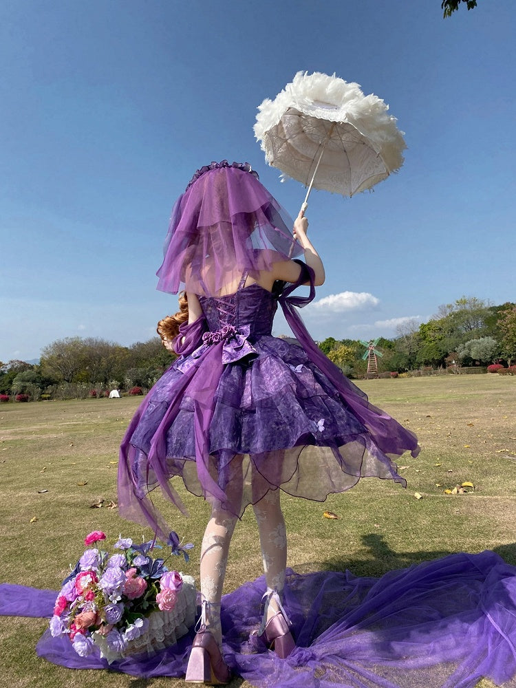 [Pre-order Deadline: May 23] Wisteria Purple Ribbon Tulle Tiered Fairy Corset JKS Dress