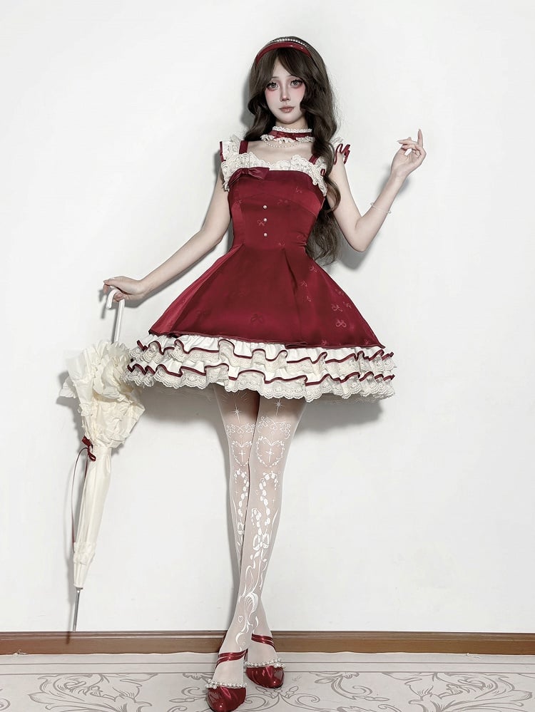 【1月29日予約締切】エレガントルージュロリータフリルリボンサスドレス＋チョーカー