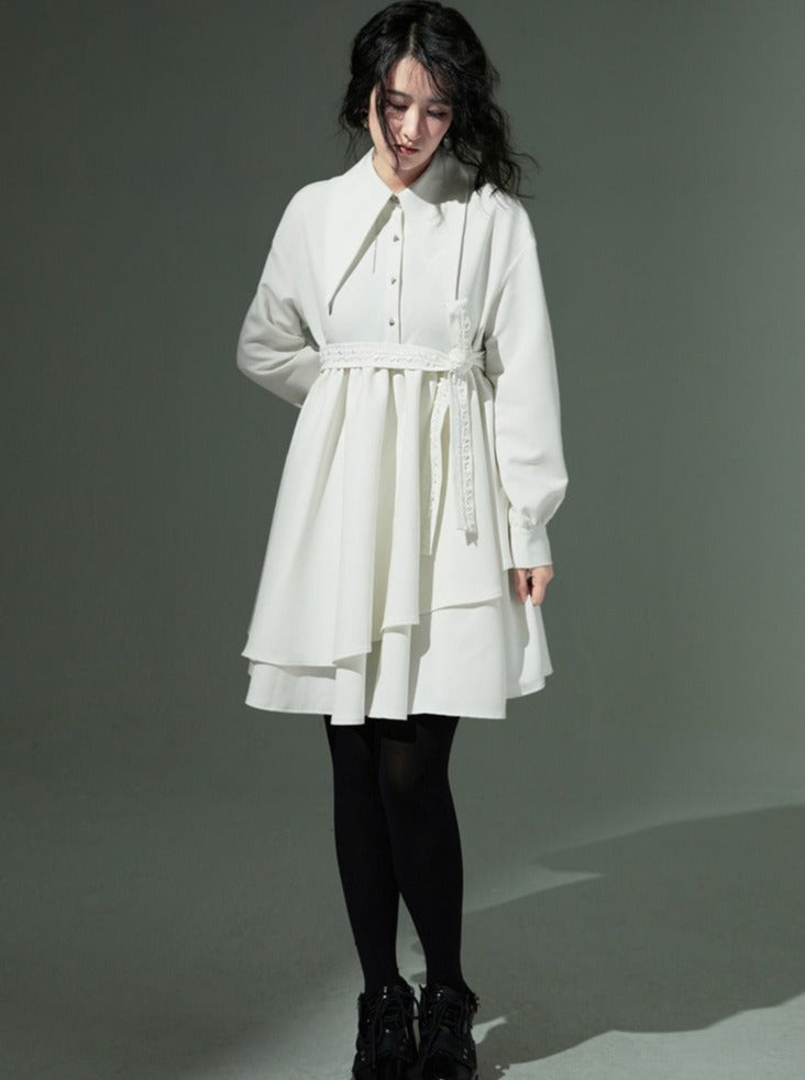 White Pointed Collar Shirt Dress