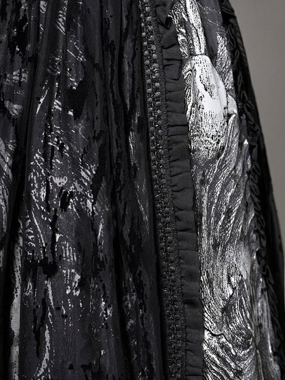 [Vorbestellung bis 8. Juni] Phantom Night Dark Gothic Square Neck Layered Kleid (mit Choker und Taillengürtel)