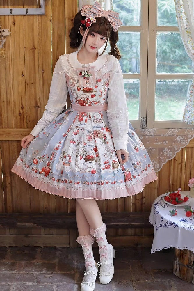 【4月18日预售截止】甜美洛丽塔草莓茶会蕾丝蓝色连衣裙（短款・长款）