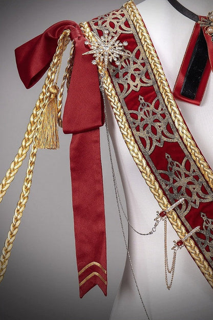[Pre-order Deadline: December 7] Dark Red & Black Royal Prince-Style Military Lolita Coordinated Set 1/2 + Full Set Ouji Fashion