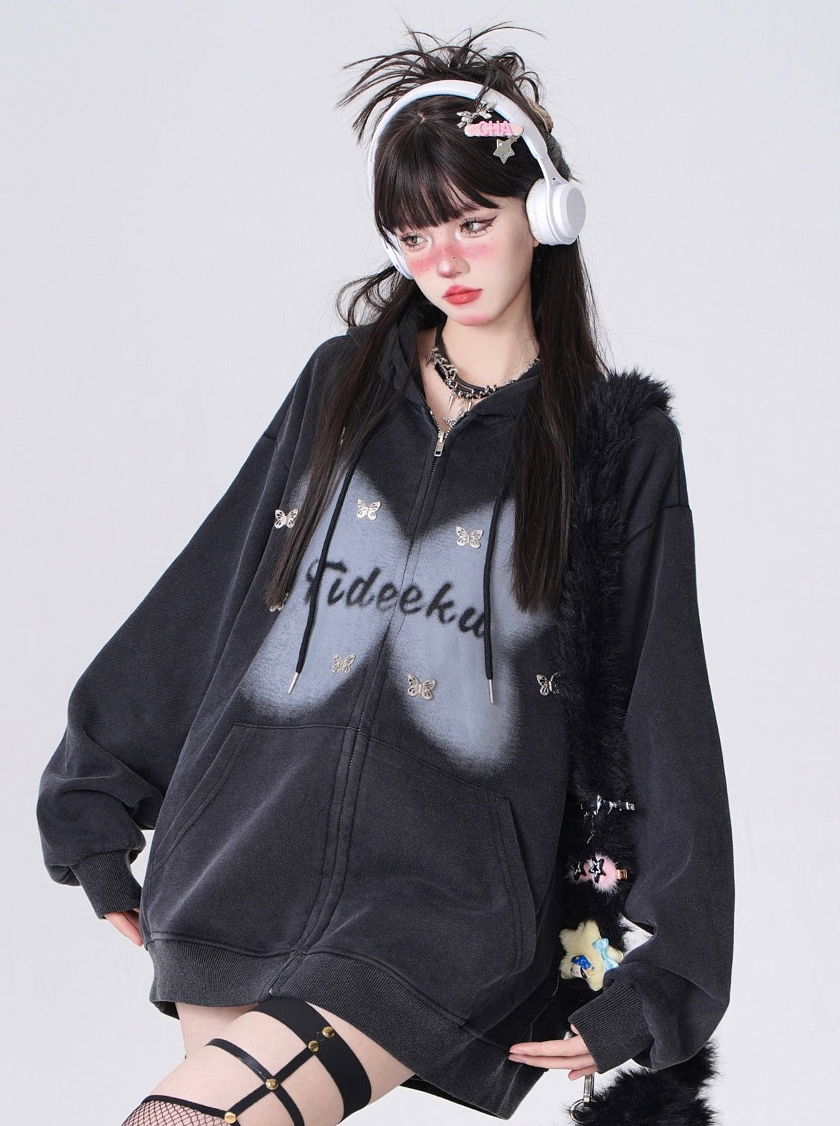 Butterfly Zipper Over Hooded Hoodie