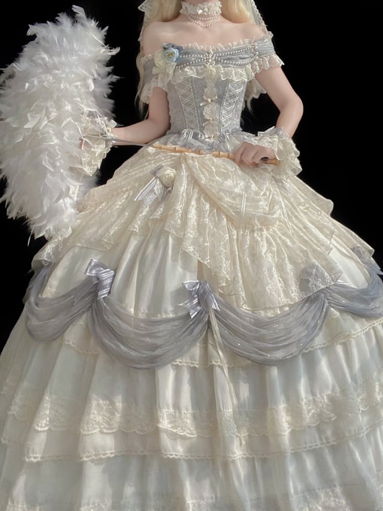 [Pre-order Deadline: June 14] Mist Blue Moonlight Elegant Wedding Lolita Corset Pull-Up Dress