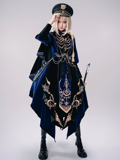 [Deadline for pre-order on November 16th] Holy army blue black embroidered military cape dress complete set + dress set