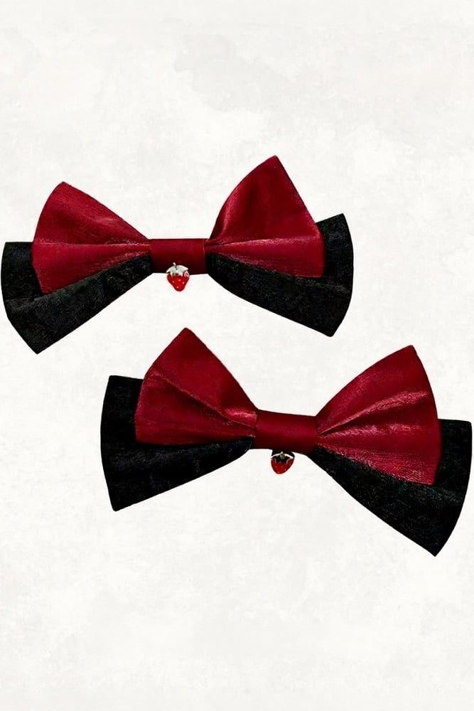 【11月4日予約締切】Strawberry Print Sweet Lolita And Gothic Lolita Series Accessories (Bonnet, Headband, Bone Embroidered Ribbon Brooch, Pair Of Ribbon Hair Clips)
