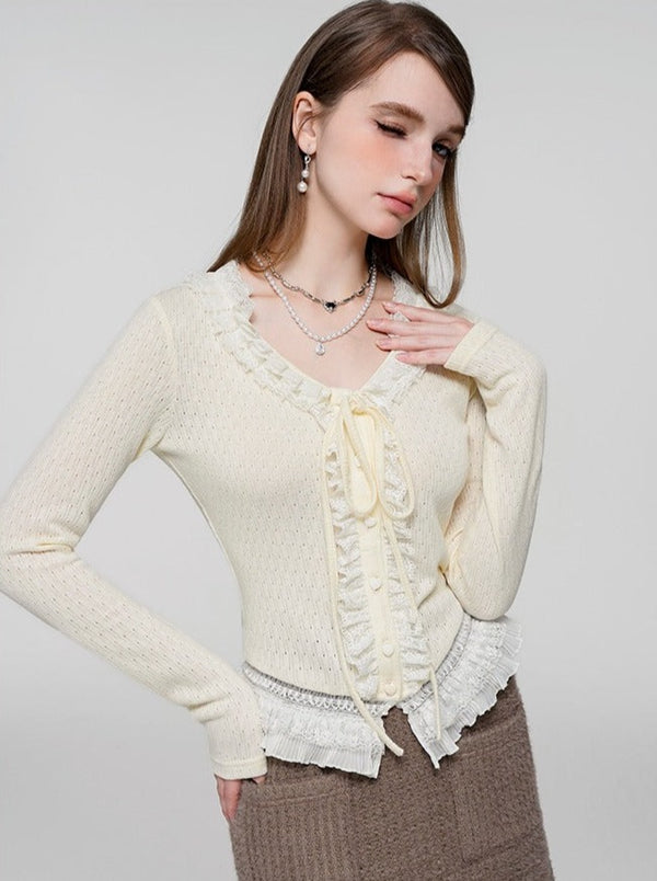 フリルニットレーストップス