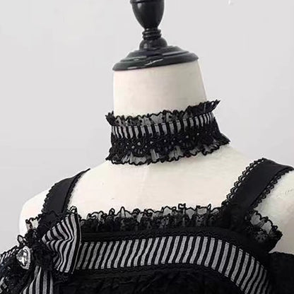 【12月6日予約締切】ブラックアンドストライプロングスリーブサストップス＋リボンケーキスカート＋チョーカー