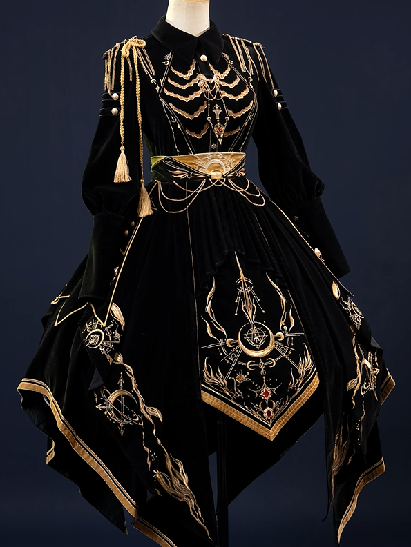 [Deadline for reservations: November 16] Holy army black gold embroidered military cape dress complete set + dress set