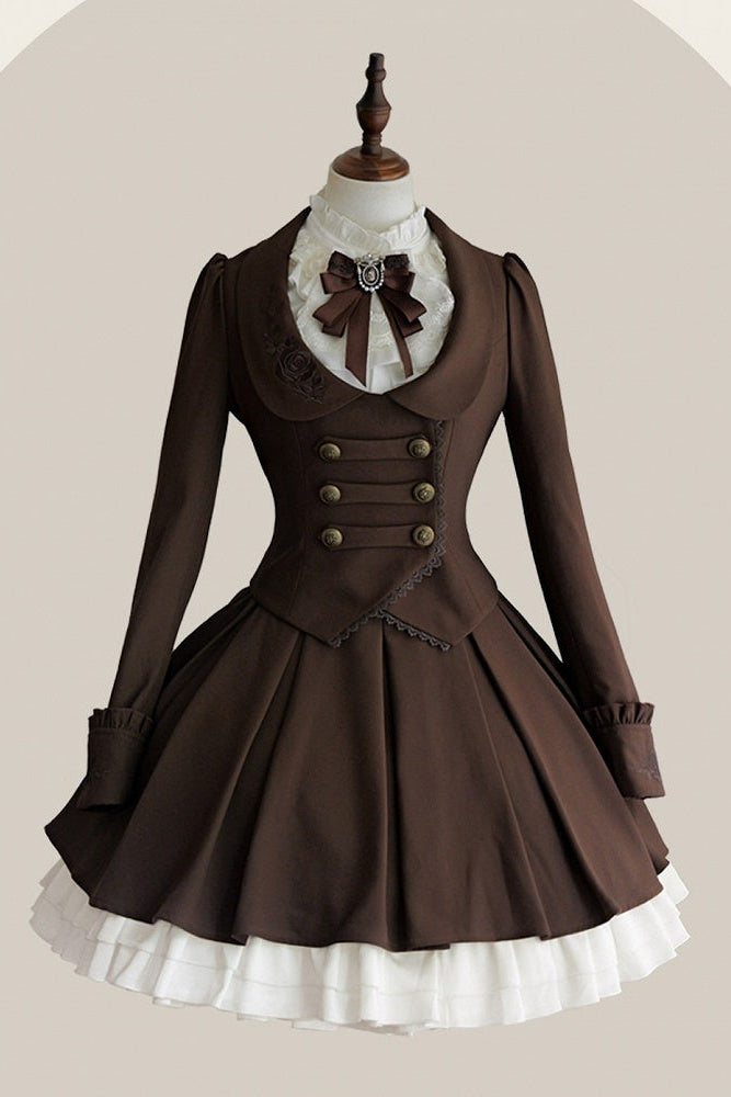 【9月19日予約締切】Classic Brown Rose Embroidered Lace Trim Jacket