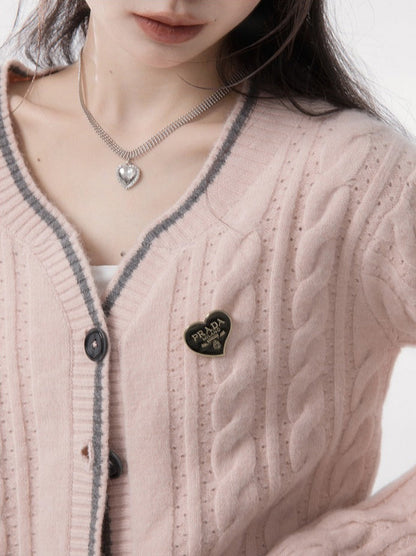 Dorothy Pink Short Style Eyelet Casual Slim Cardigan