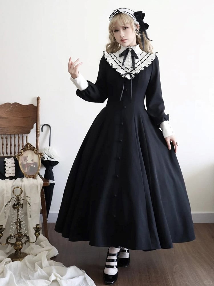 【Reservation deadline February 23】Classic Elegant Series Frill Stand Collar Flare Long Dress