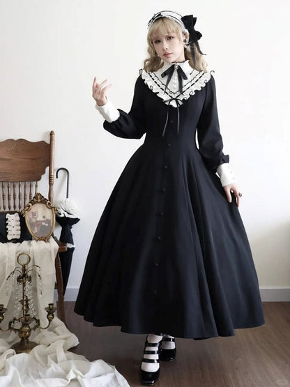 【Reservation deadline February 23】Classic Elegant Series Frill Stand Collar Flare Long Dress