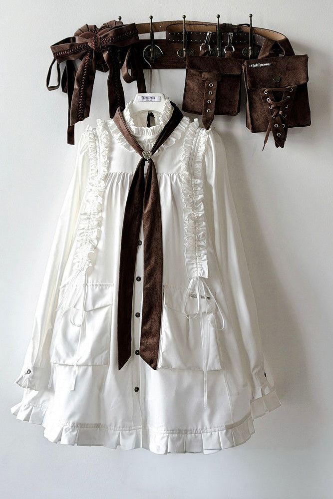【11月6日予約締切】White/Black Gothic Lolita Drawstring Frill Strap Doll Dress