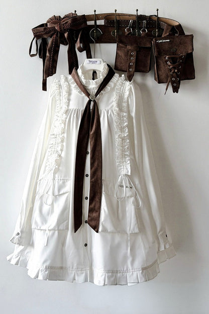 【11月6日予約締切】White/Black Gothic Lolita Drawstring Frill Strap Doll Dress