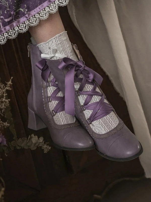 Elegant Antique Lolita Lace-Up Boots