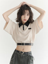 폴로 칼라 벨트 루프 드로스트루프 숏 탑스