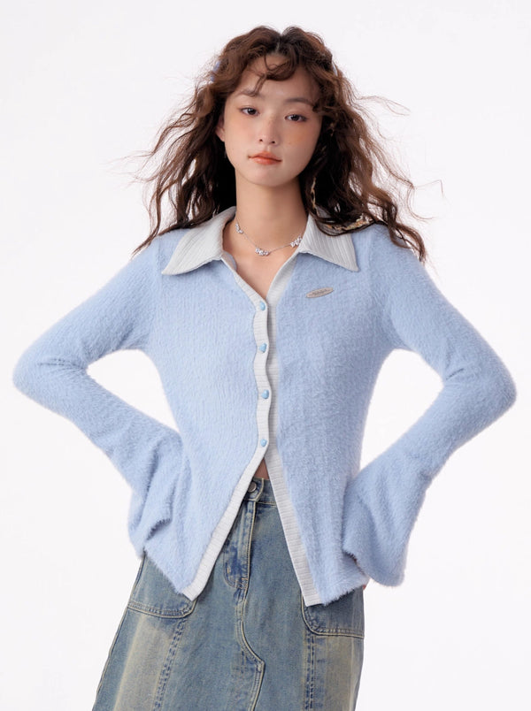 アメリカンレトロポロカラースリムニットカーディガン