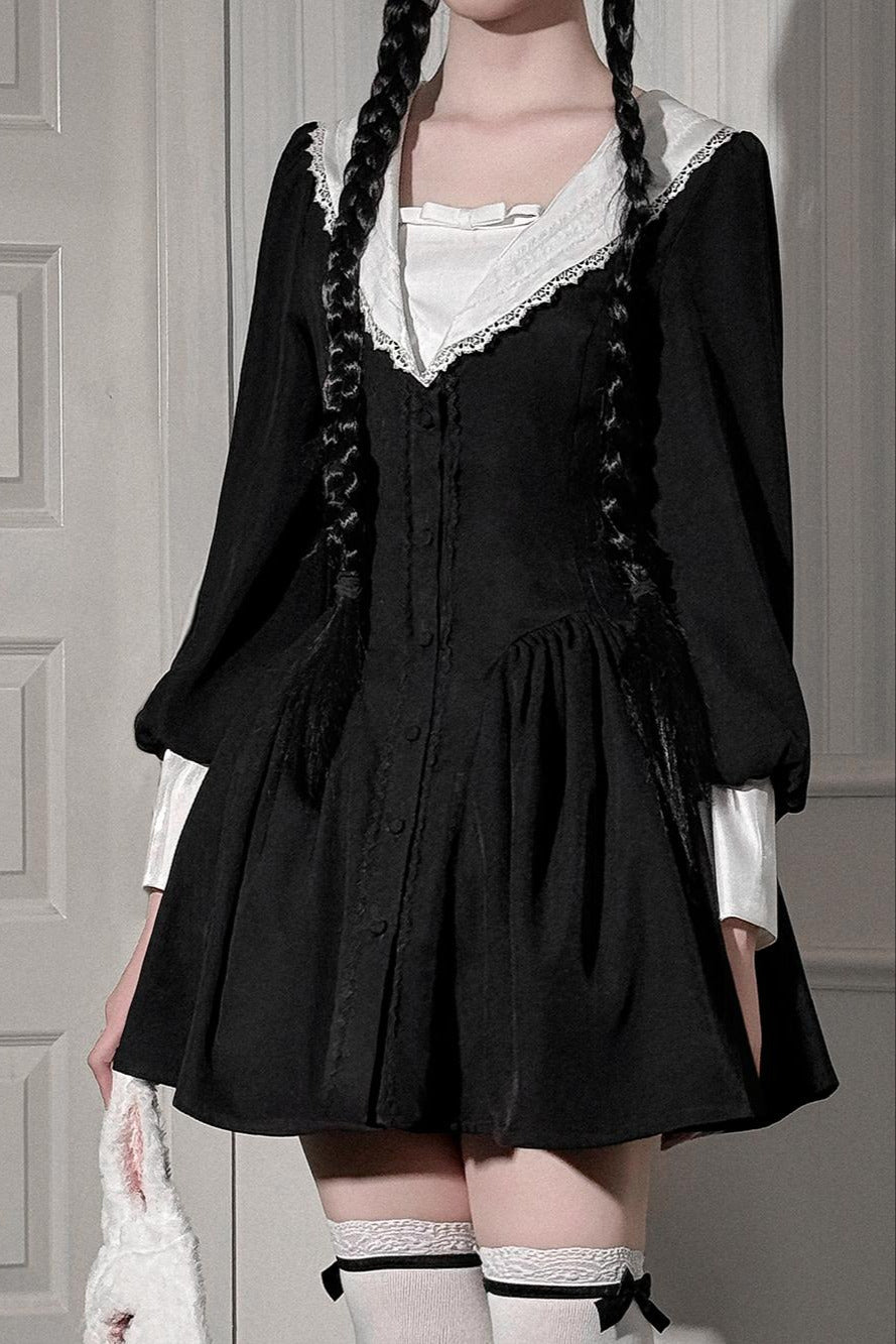 Alessa Dark Lace Bunny Ears Sailor Collar Dress