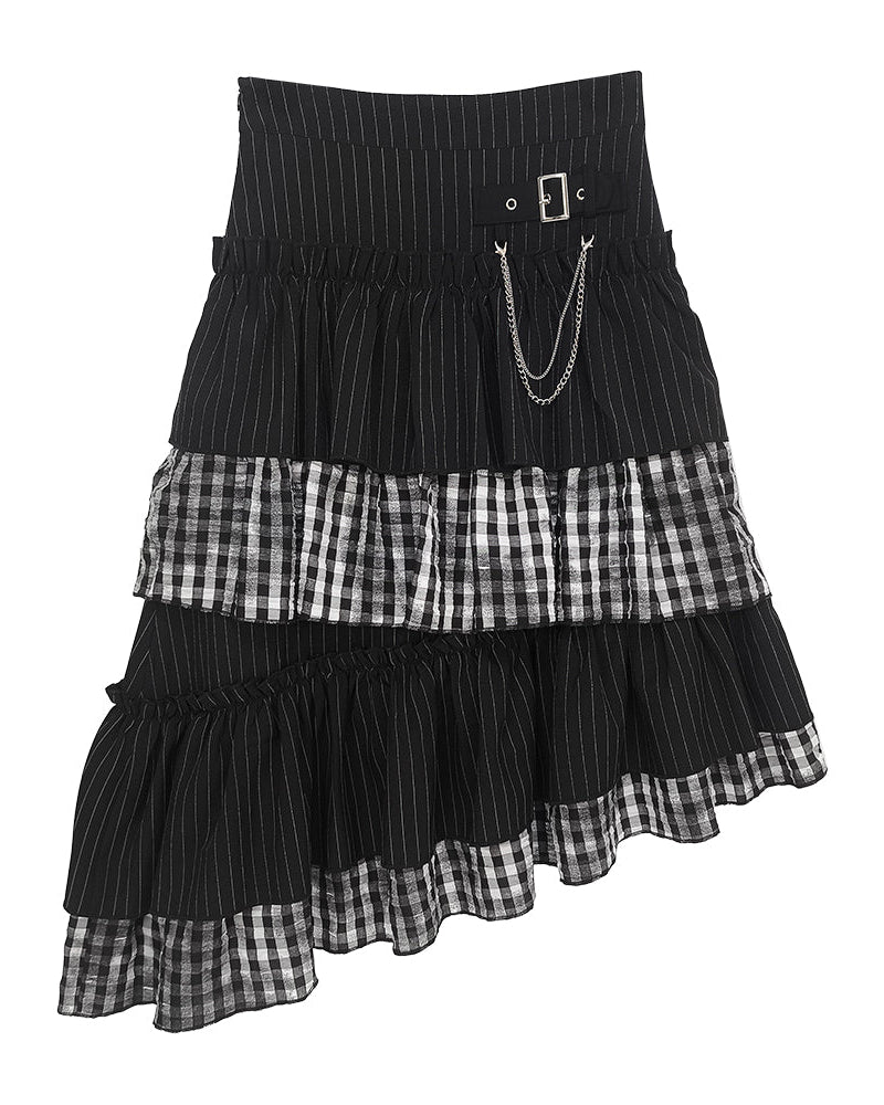 クールパッチワークアートヴィンテージストライプスカート