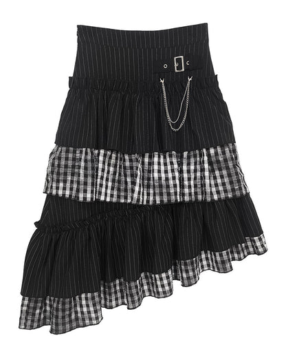 クールパッチワークアートヴィンテージストライプスカート