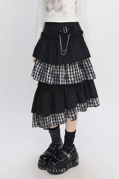 クールパッチワークアートヴィンテージストライプスカート