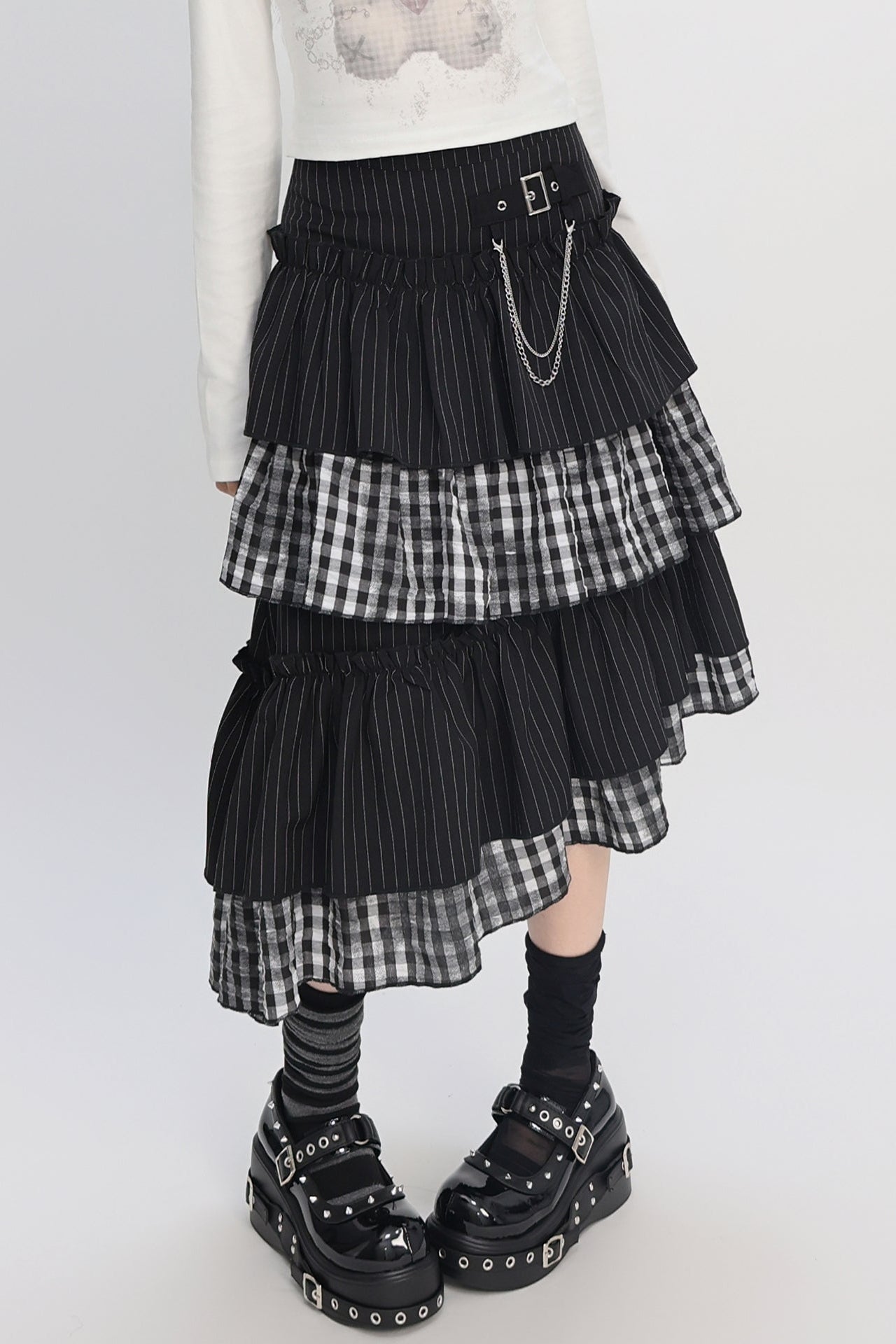 クールパッチワークアートヴィンテージストライプスカート