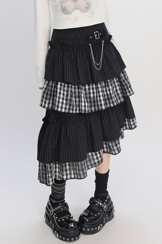 クールパッチワークアートヴィンテージストライプスカート