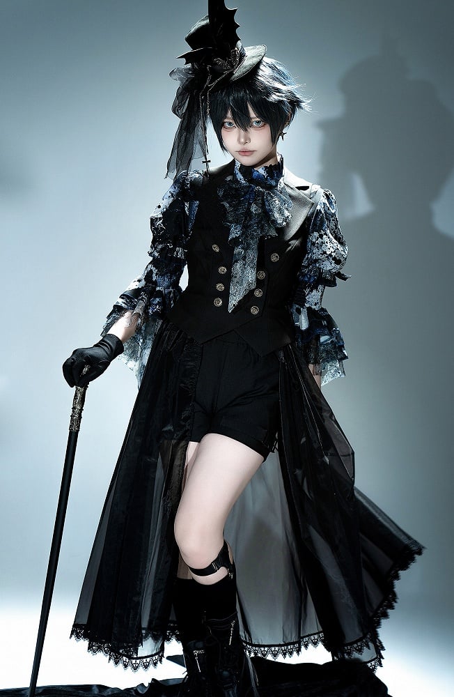 【12月10日予約締切】Bloodstainedプリントフリルスタンドカラー姫袖シャツ