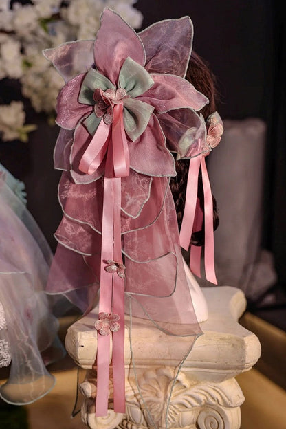 [Scadenza prenotazione 28 giugno] Accessori della serie sweet lolita floreale rosa x verde/rosso/viola/verde (choker, copricapo con velo floreale, fermagli per capelli, polsini da polso)