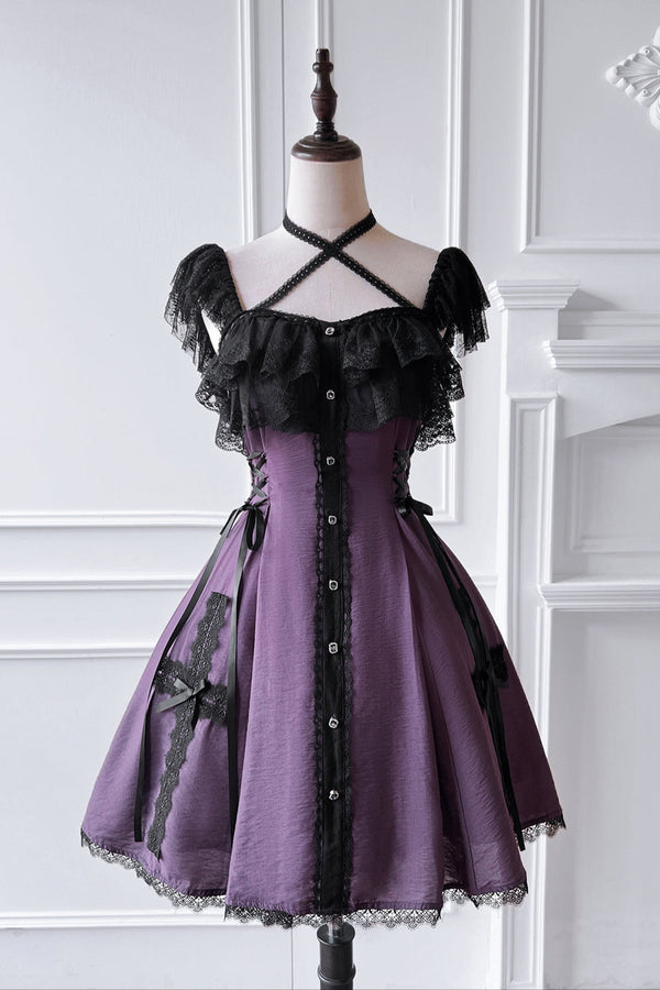 【予約商品】ゴシックダーク地雷レースフライングスリーブドレス＋チョーカー