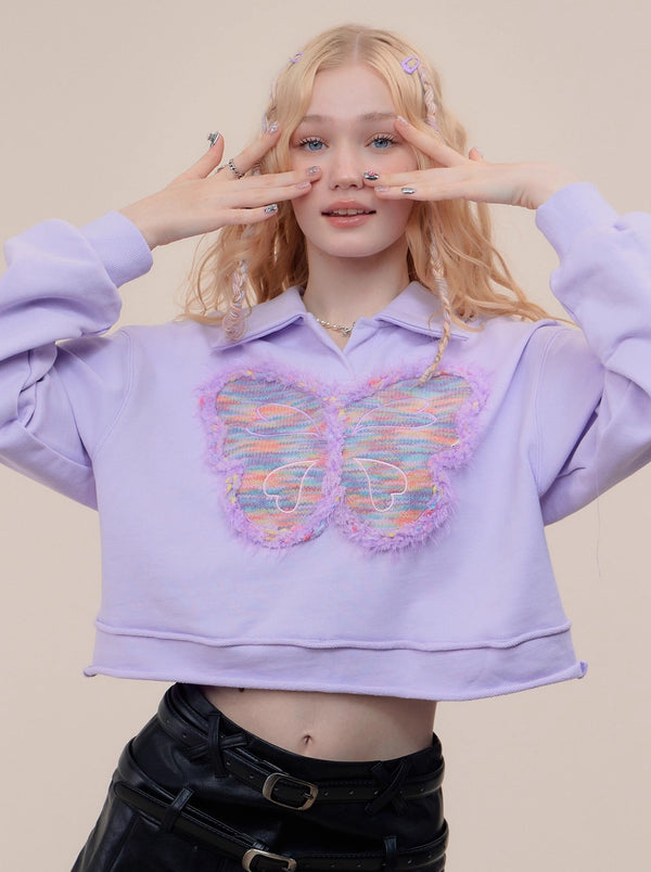 American Retro Pop Butterfly Design Short Top
