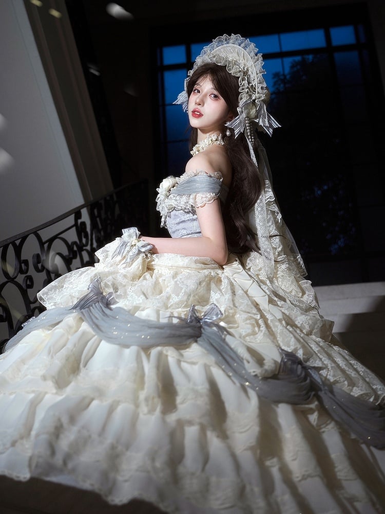 [Pre-order Deadline: June 14] Mist Blue Moonlight Elegant Wedding Lolita Corset Pull-Up Dress