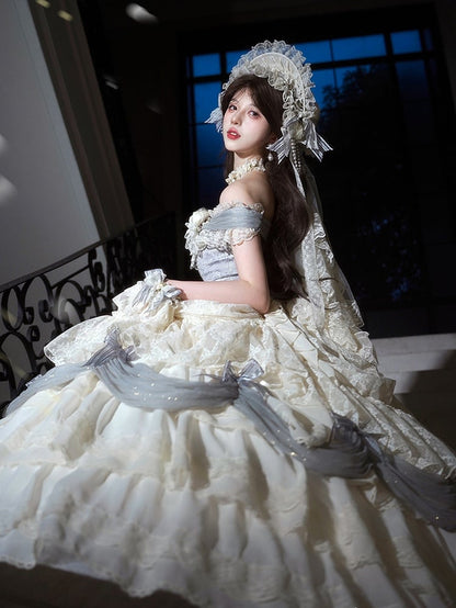 [Pre-order Deadline: June 14] Mist Blue Moonlight Elegant Wedding Lolita Corset Pull-Up Dress