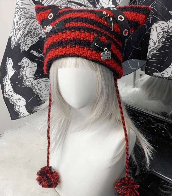 Cat ear border subculture knit hat