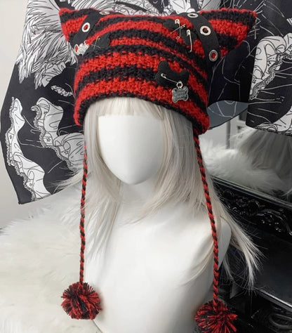 Cat ear border subculture knit hat