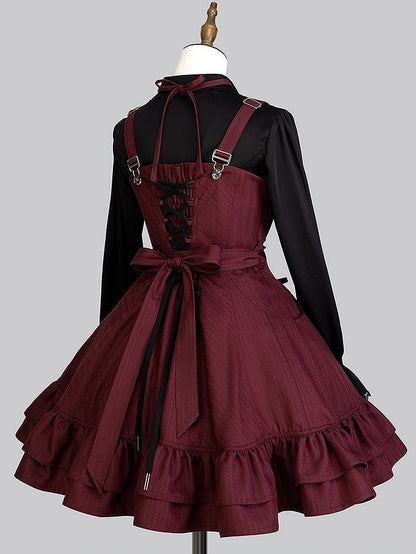 【12月26日予約締切】ゴシックロリータダークカラーストライプリボンサスドレス