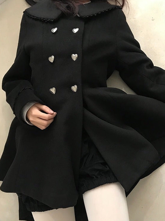 Metal Heart Black Wool Witchtail Coat