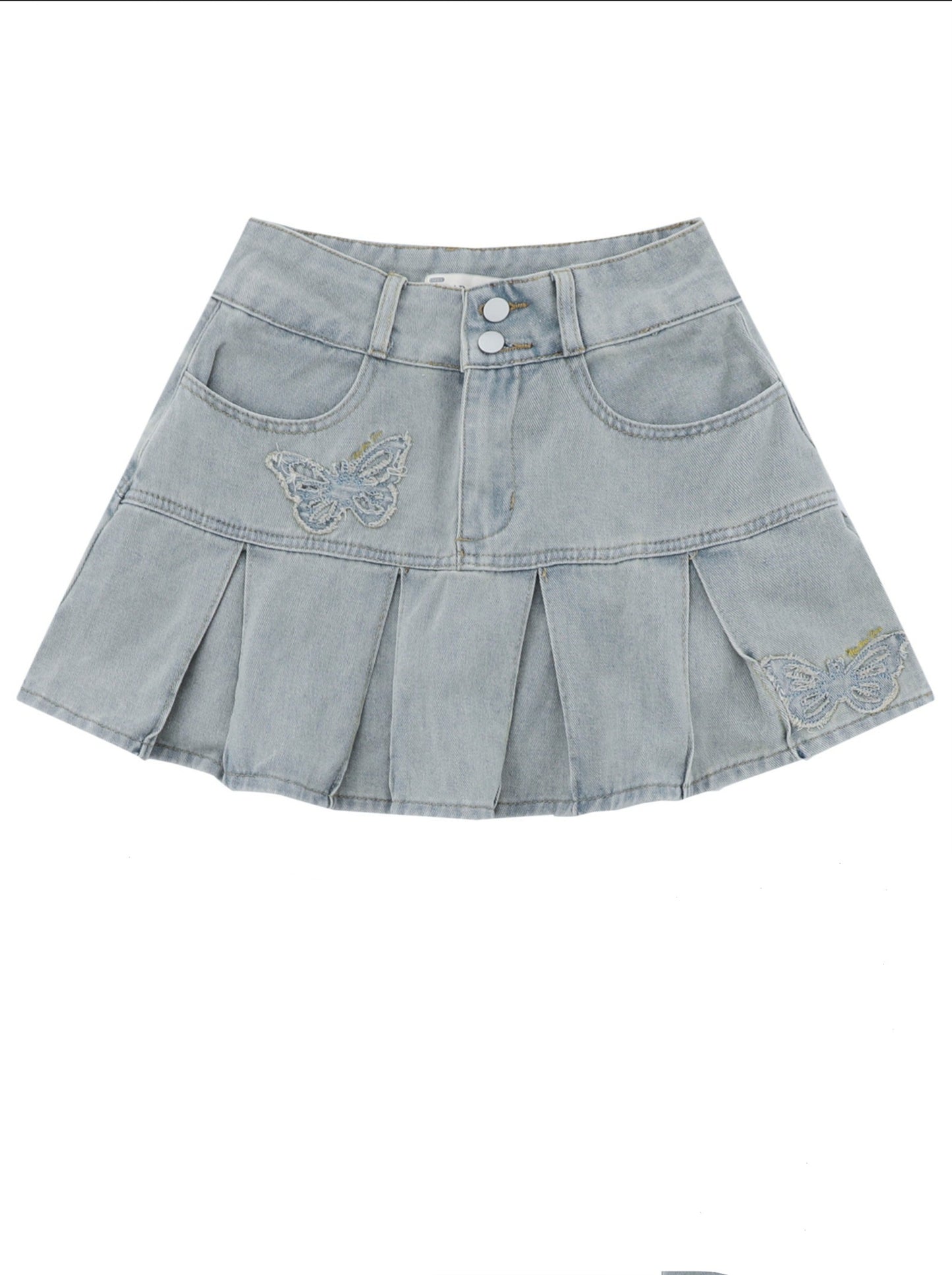 American Retro Two Piece Denim Skirt Butterfly Leg Warmer Skirt