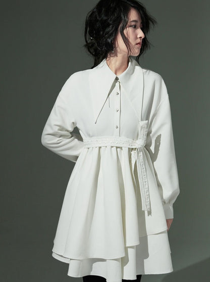 White Pointed Collar Shirt Dress