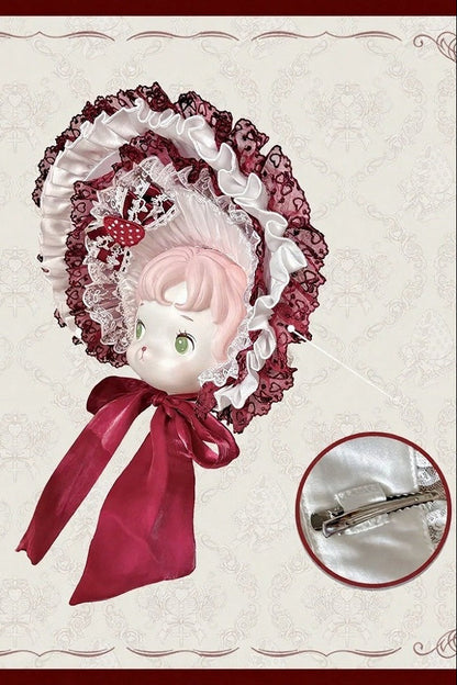 【11月4日予約締切】Strawberry Print Sweet Lolita And Gothic Lolita Series Accessories (Bonnet, Headband, Bone Embroidered Ribbon Brooch, Pair Of Ribbon Hair Clips)
