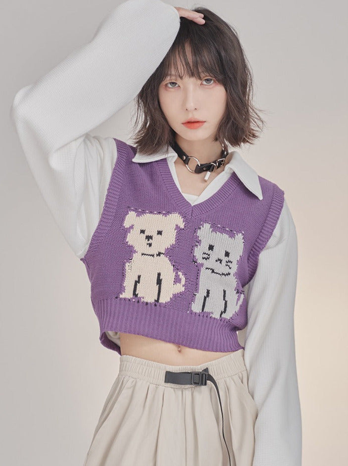 Loose Layered Dog & Cat Knit Vest